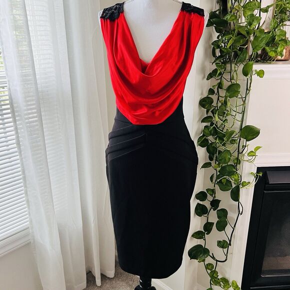 Gabrielle Union Dresses & Skirts - Gabrielle Union Red & Black Satin Lacy Back Pencil Dress Evening Date Night - Lg